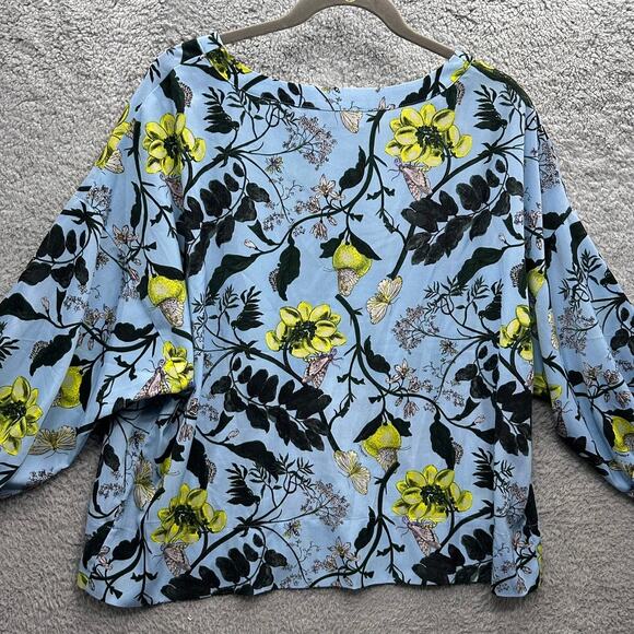 Essential Antwerp Women's Large? Blue Floral Blouse Flowy Bright Comfort - Picture 9 of 10